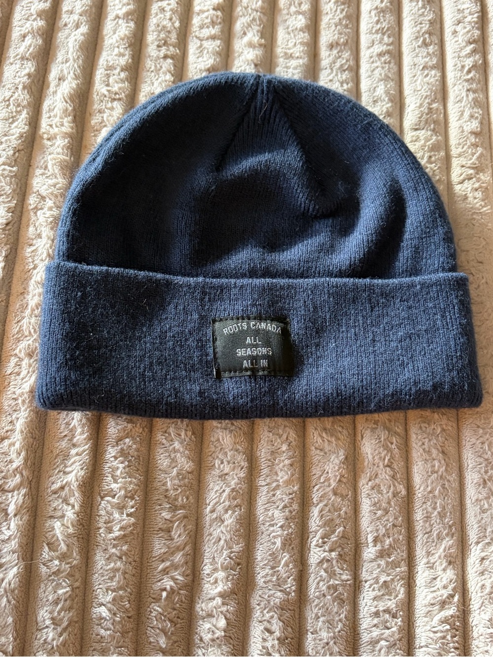 Roots Navy Cuffed Beanie with Branded Patch